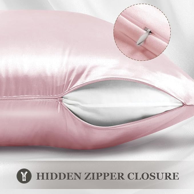 Adubor Silk Pillowcase 2 Pack for Hair and Skin with Hidden Zipper, Both Sides 23 Momme Silk Pillow Case (Pink, Standard: 20''x26'')