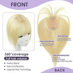 Human Hair Topper with Bangs for Women 14'' Bleach Blonde 100% Remy Human Hair Invisible Hair Piece for Thinning Hair