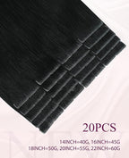 Pinkpearl Invisible Tape in Hair Extensions Human Hair, 20pcs 16inch 45g #1 Jet Black Injection Tape in Extensions Real Remy Straight Seamless Silky Human Hair Injected