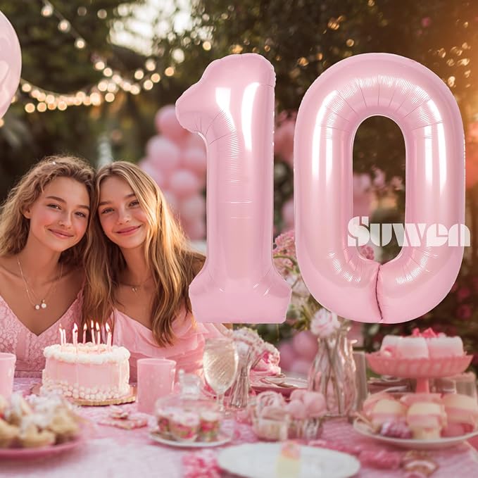 SUWEN 40 Inch Pink Large 10 Balloon Numbers Big Foil Helium Number Balloons 0-9 - Image 2