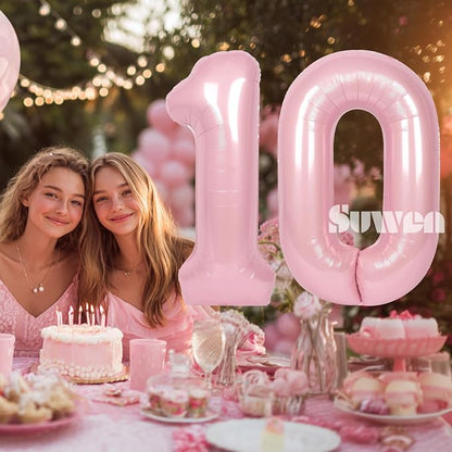 SUWEN 40 Inch Pink Large 10 Balloon Numbers Big Foil Helium Number Balloons 0-9 - Image 2