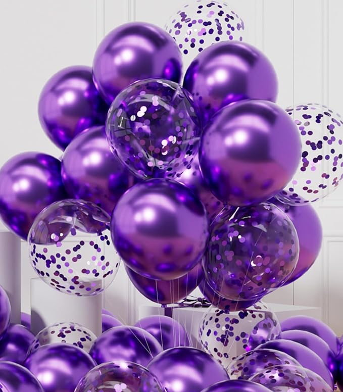 AULE 42Pcs Metallic 12 Inch Purple Confetti Balloons Set | Purple Party Balloons by AULE
