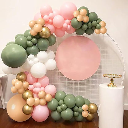 Paready Pink and Green Balloons, 12 Inch Metallic Gold Confetti Avocado Green - Image 5