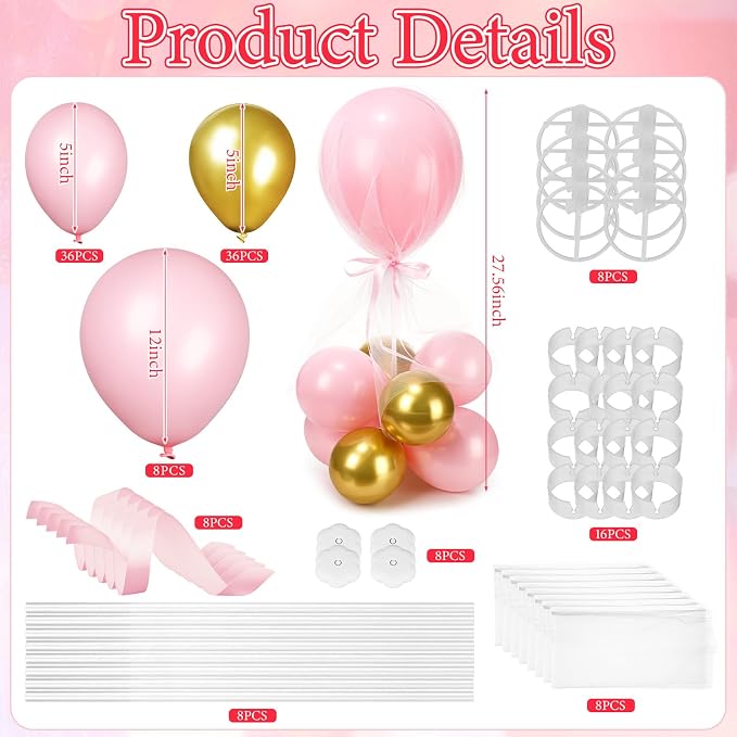 BBTO 8 Set Pink Gold Table Centerpieces Balloons Stand Kit, Latex Balloons and - Image 2