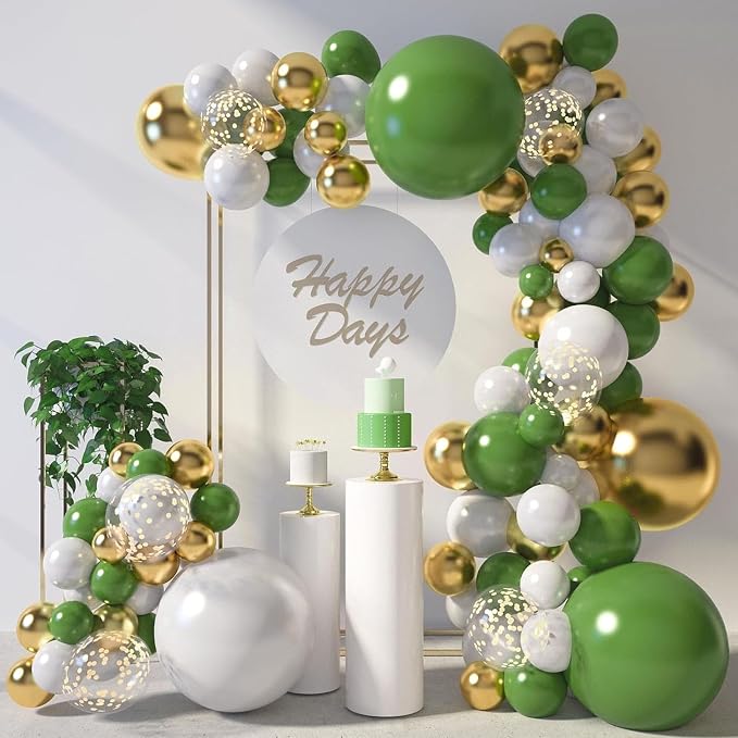 LOVESTOWN 150PCS Green White Gold Balloons Different Size of 18 12 10 5Inch | by Lovestown