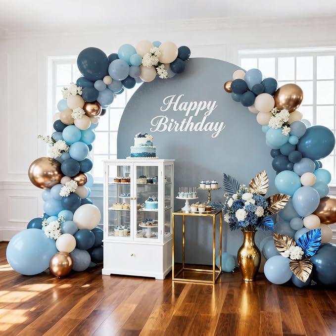 Bezente Dusty Blue Gold Party Latex Balloons Kit 60pcs 12-in - Image 6