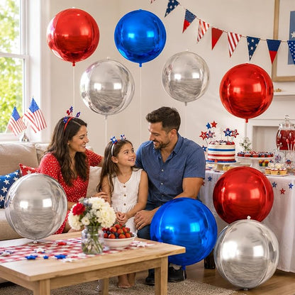 22 Inch Red Blue Silver Round Foil Balloons 9 Pcs, Large 4D Round Balloons - Image 6