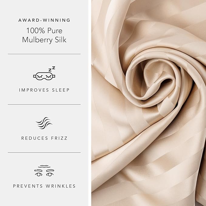 Fishers Finery 25mm 100% Pure Mulberry Silk Pillowcase (Taupe Stripe Standard 2 Pack)