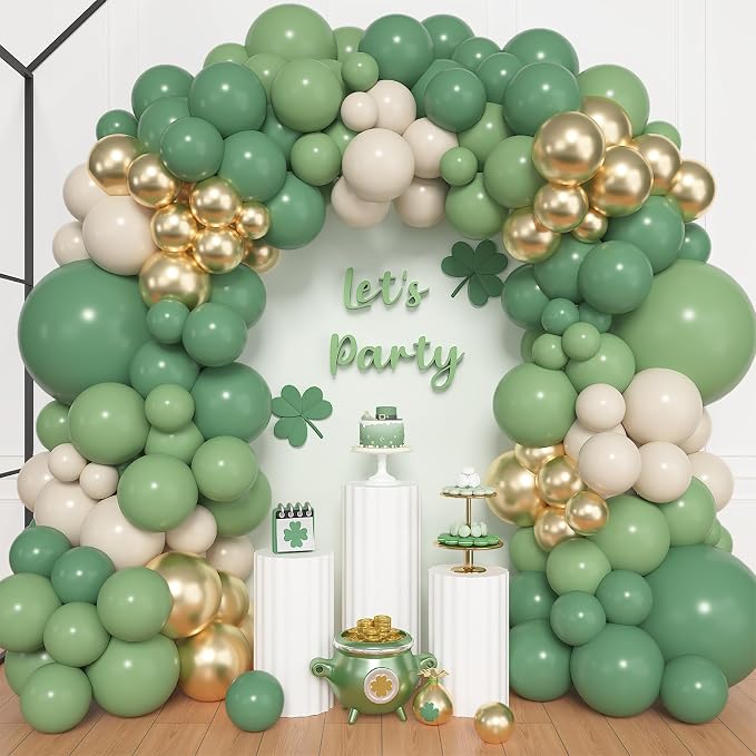 157Pcs Green Balloons Arch Garland Kit Different Size | Sage Green White Sand - Image 2