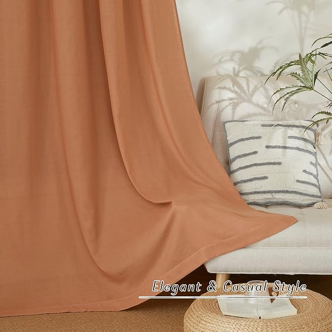 NICETOWN Thick Linen Burnt Orange Curtains 63 inches Long, Grommet Linen Weave - Image 6