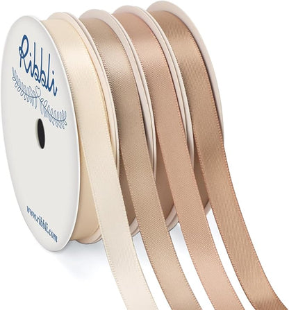 Ribbli Champagne Satin Ribbon 3/8 Inch x 4 Rolls Total 40 Yards-Ivory Champagne by Ribbli
