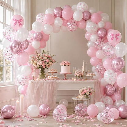 Pink Bow Balloons, Bow Printed Balloon Metallic Confetti Balloon - Image 7