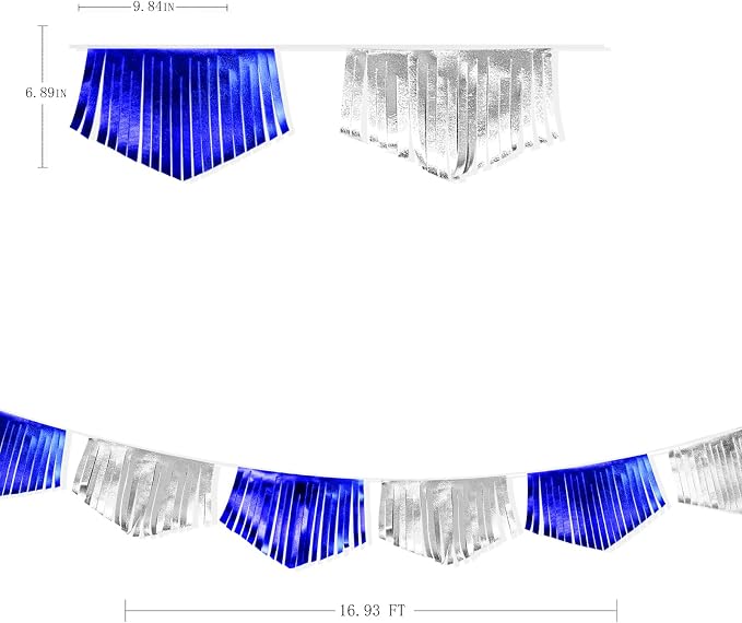 Royal Blue Silver Tassel Banner Metallic Fabric Pennant Bunting Flag - Image 2