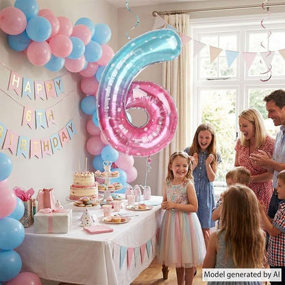 40 Inch Pink Blue Number 6 Balloon, Large Gradient Pink Blue Mylar Foil Number - Image 6