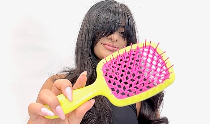 BOM BOM 2 Unit Kit, Wet And Dry Vented Detangling Hair Brush For All Hair Types, Light Weight Hairbrush, Scalp Massage Brush (magenta yellow)