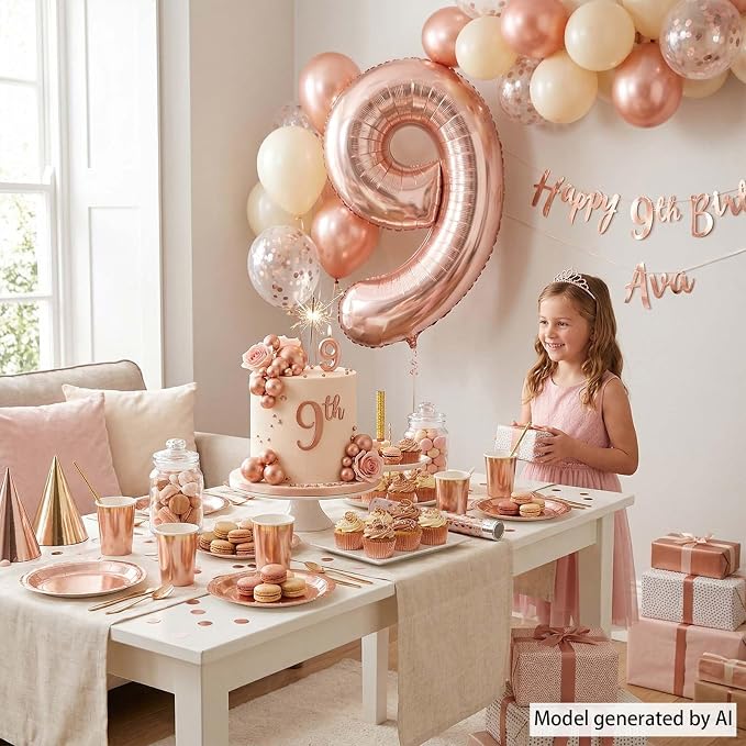 Rose Gold Number 9 Balloon 40 Inch, Radiant Blush Foil - Image 6