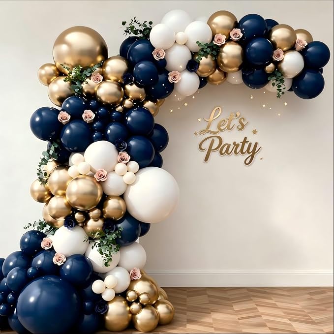Navy Blue White Gold Balloon Garland Arch Kit, Royal Blue Gold White Balloons by Unknown