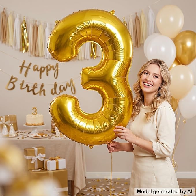 40 Inch Gold Number 3 Foil Balloon - Image 4