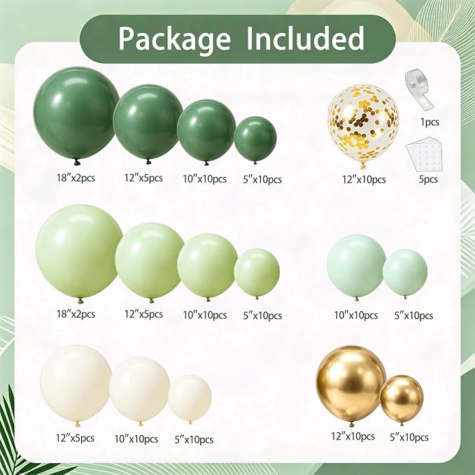 Sage Green Gold Balloon Arch Kit, Olive Dusty Green Sand White Confetti | Sage - Image 3