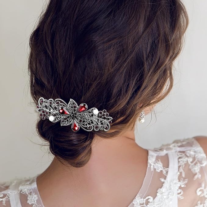 Vintage Hair Clips 4 Pcs Flower Crystal Rhinestones Barrette Set Sparkling Rhinestone Hair Barrettes For Women, Retro Flower Pearl Crystal Hair Clip, Butterfly Rhinestone Spring Hair Barrette Clip