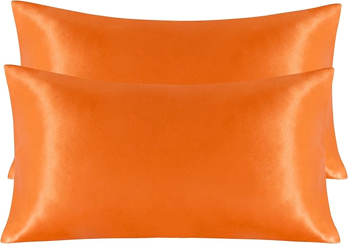 NTBAY 2 Pack Satin King Pillowcases for Hair and Skin, Luxurious and Silky Pillow Cases with Envelope Closure, 20x40 Inches, Orange