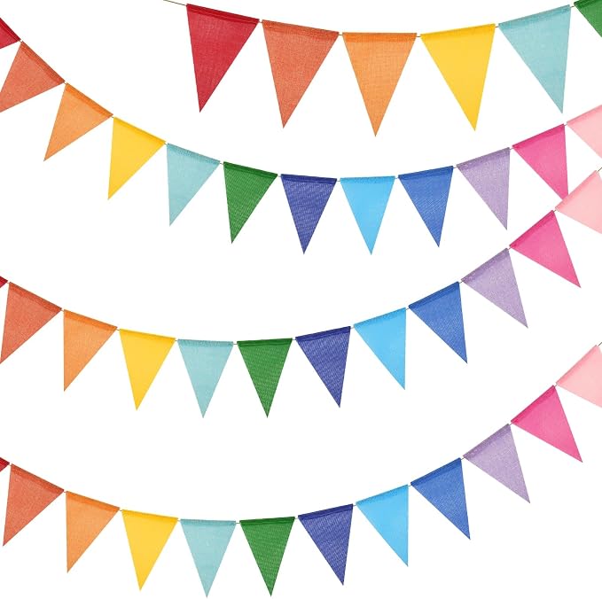 G2PLUS Pre-Strung Burlap Pennant Banner, 39Ft Rainbow Triangle Flag Bunting by G2PLUS