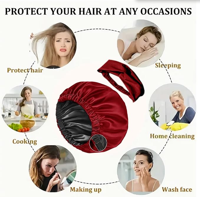 2Pcs Satin Bonnet Silky Bonnets Hair Bonnet For Sleeping Double Layer Curly Hair Sleep Cap Womens Silk Night Hats