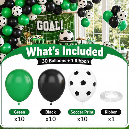 Football Balloons, 12 Inch Green Black White Latex Soccer Printed Balloons - Image 3