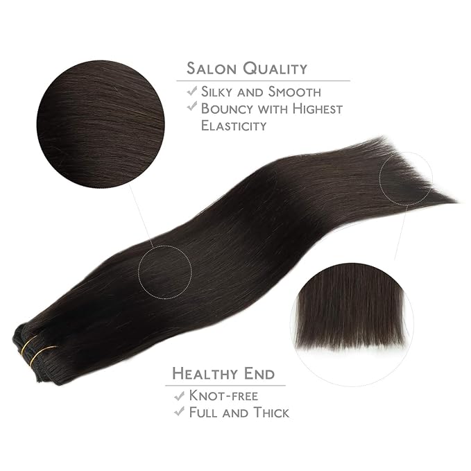WENNALIFE Clip in Hair Extensions Real Human Hair, 16 Inch 120g 7pcs Dark Brown Hair Extensions Clip In Human Hair Remy Clip in Hair Extensions Real Human Hair Double Weft