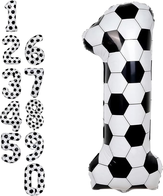 40 Inch Soccer Number 1 Balloons, Large White Soccer Foil 1 Balloon Numbers by Froova