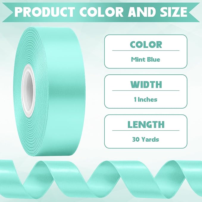 1In 30Yards Mint Blue Satin Ribbon - Image 2