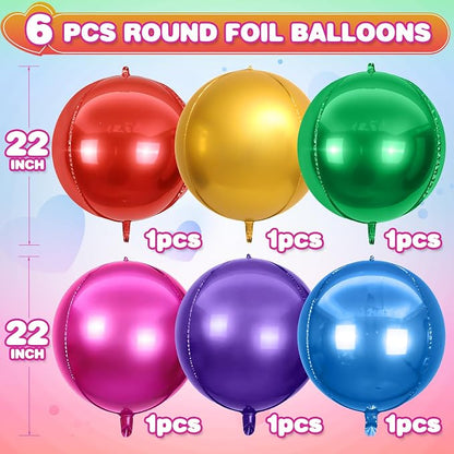6Pcs Colorful Round Foil Balloons, Giant 4D Round Ball Balloon, 22 Inch Large - Image 2