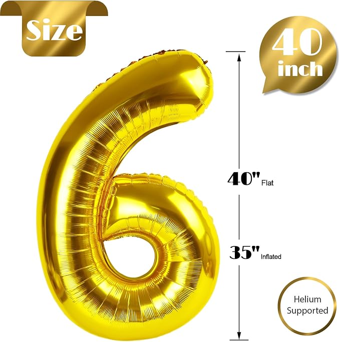 Gold Number 6 Balloon 40 Inch - Image 5