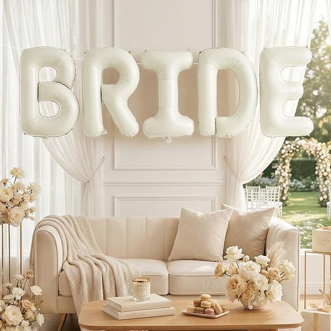 Biapian 40 Inch BRIDE Letter Balloons, Big Cream BRIDE Foil Balloons - Image 6