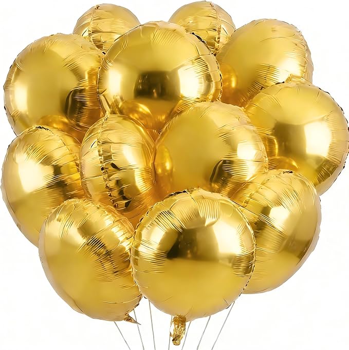 25Pcs Gold Round Shaped Foil Balloons 18 Inch Mylar Balloon | Helium by Unknown