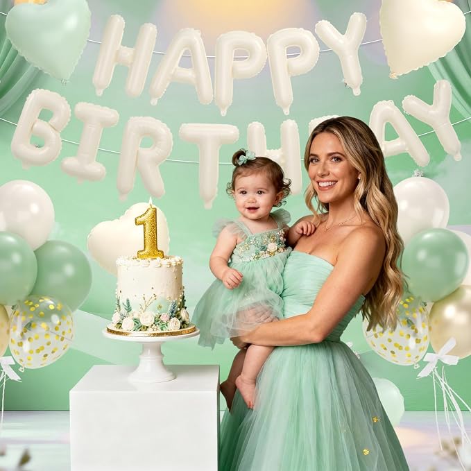 29PC Green Heart Happy Birthday Balloon Banner, 16Inch 3D Aluminum Letter - Image 7