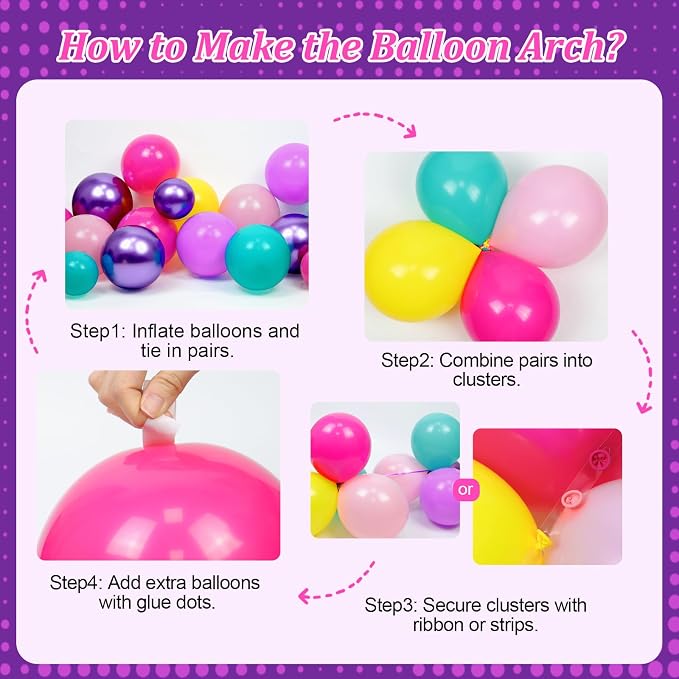 143pcs Pink and Purple Balloon Arch Kit - Image 3
