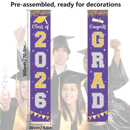 Graduation Decorations 2026 GRAD Banner Purple Porch Door Sign Welcome Banner - Image 4