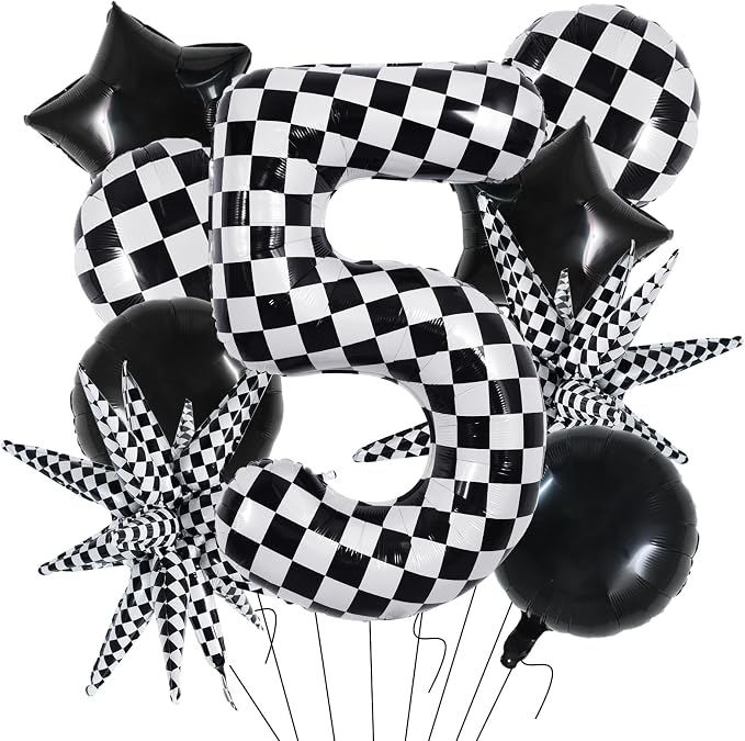 TONIFUL 5th Birthday Balloons Kit 40 Inch Checkered Number 5 Foil Balloon | by TONIFUL