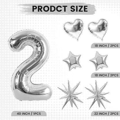 TONIFUL 2nd Birthday Balloons Kit 40Inch Silver Large Number 2 Foil Balloon | - Image 2