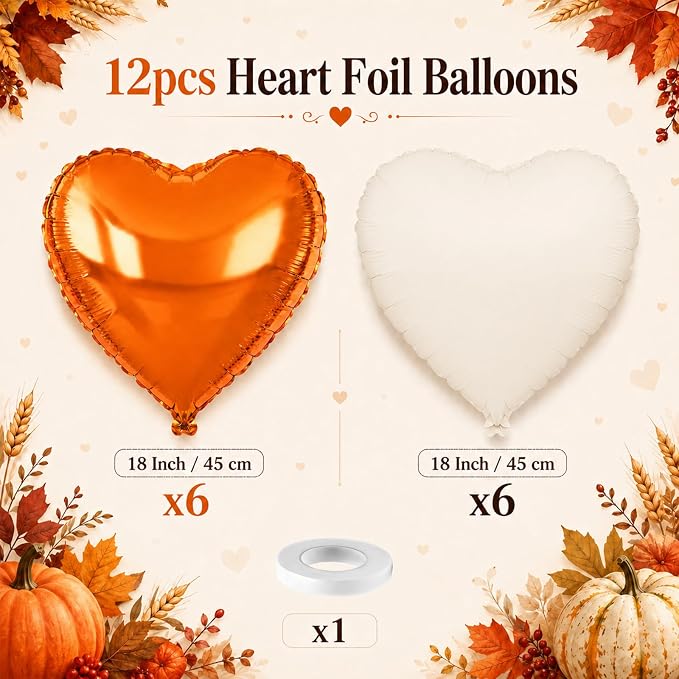 Orange White Heart Foil Balloons 18Inch - Image 2