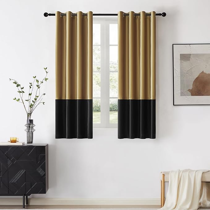 BULBUL Modern Gold Black Velvet Curtains Luxury 63 inch by ModernShinyVelvetCurtains