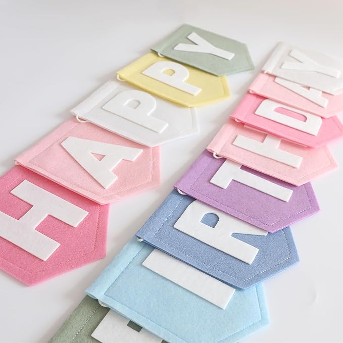 Happy Birthday Banner Felt Pastel Birthday Decorations Sign Pastel Rainbow by HODIHIWI