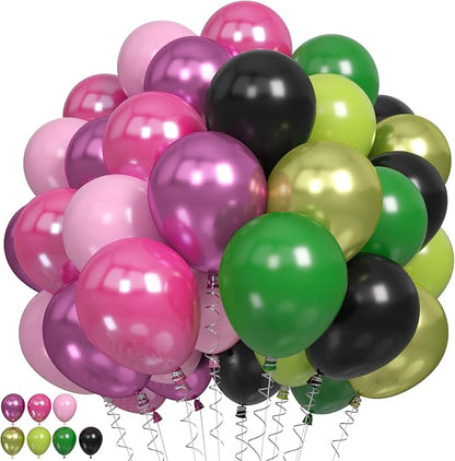 60PCS Black Pink Green Balloons, Hot Pink Dark Light Green Black Latex Balloon by Paready