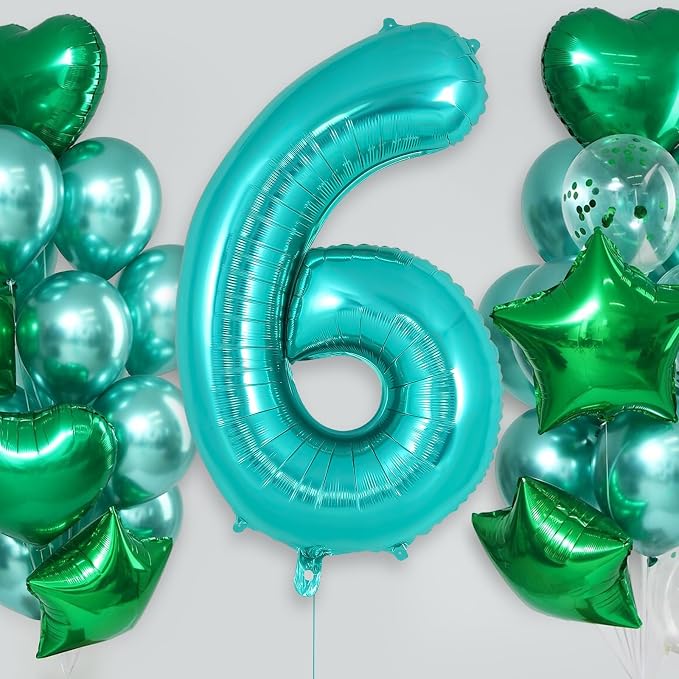 Teal Blue Number 6 Balloon, 40 Inch Big Large Foil Helium Number Balloons - Image 2
