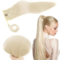 RUNATURE Blonde Ponytail Extension Human Hair, Wrap Around Real Hair Ponytail Extension, Clip in Real Human Hair Ponytail for Long Hair 20 Inch 80g #800 Platinum Blonde