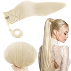 RUNATURE Blonde Ponytail Extension Human Hair, Real Hair Ponytail Extension, Human Hair Ponytail Wrap Around, Straight Remy Hair, Natural Looking For Daily Wearing, 18 Inch 80g #800 Platinum Blonde