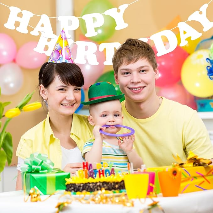 White Happy Birthday Banner Sign Happy Birthday Bunting Banner Flag Garland - Image 9