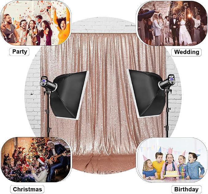 Eternal Beauty Rose Gold Sequin Backdrop Curtains, 2 Panels 4x8FT | 3mm Sparkle - Image 7