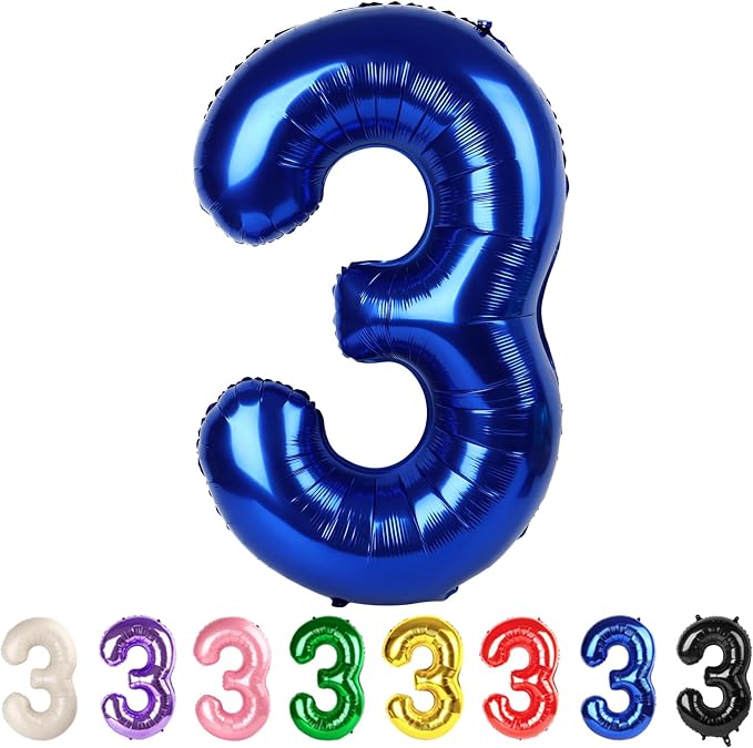 40 Inch Number 3 Balloon, Inflation Straw & Self-Sealing, Leak-Proof Aluminum by Mluchee